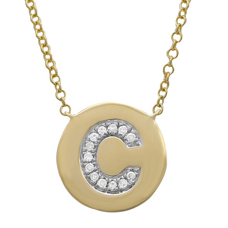 14K Yellow Gold Diamond Initial Disc Necklace-Necklaces-superbell-C-