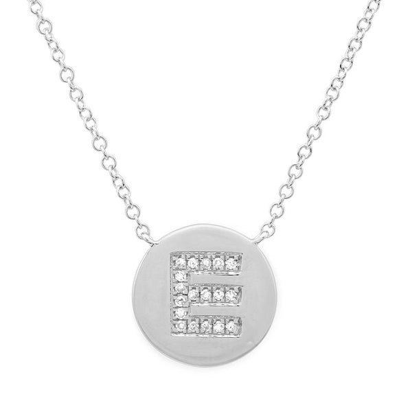 14K White Gold Diamond Initial Disc Necklace-Necklaces-Maurice's Jewelers-E-