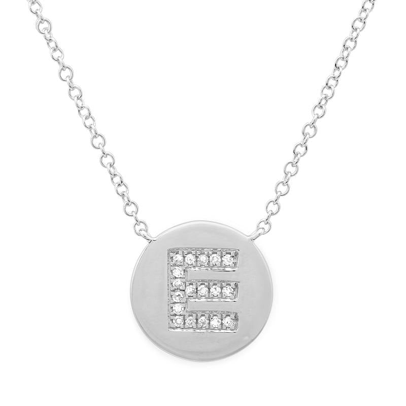 14K White Gold Diamond Initial Disc Necklace-Necklaces-Maurice's Jewelers-E-