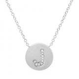 14K White Gold Diamond Initial Disc Necklace
