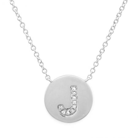 14K White Gold Diamond Initial Disc Necklace-Necklaces-Maurice's Jewelers-J-