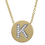 14K Yellow Gold Diamond Initial Disc Necklace