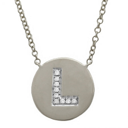 14K White Gold Diamond Initial Disc Necklace-Necklaces-Maurice's Jewelers-L-