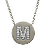 14K White Gold Diamond Initial Disc Necklace-Necklaces-Maurice's Jewelers-M-