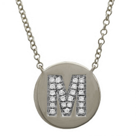14K White Gold Diamond Initial Disc Necklace-Necklaces-Maurice's Jewelers-M-