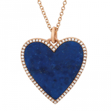 14K Yellow Gold Diamond Lapis Large Heart Necklace