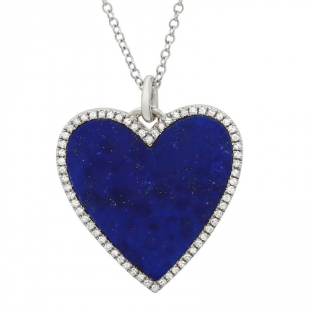 14K White Gold Diamond Lapis Large Heart Necklace-Necklaces-Maurice's Jewelers-WHITE GOLD-