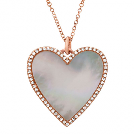 14K White Gold Diamond + Mother of Pearl Large Heart Necklace