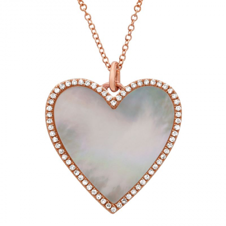 14K Rose Gold Diamond + Mother of Pearl Large Heart Necklace