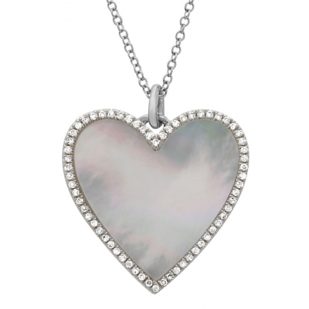 14K Yellow Gold Diamond + Mother of Pearl Large Heart Necklace