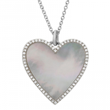 14K White Gold Diamond + Mother of Pearl Large Heart Necklace
