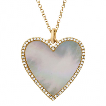 14K Yellow Gold Diamond + Mother of Pearl Large Heart Necklace