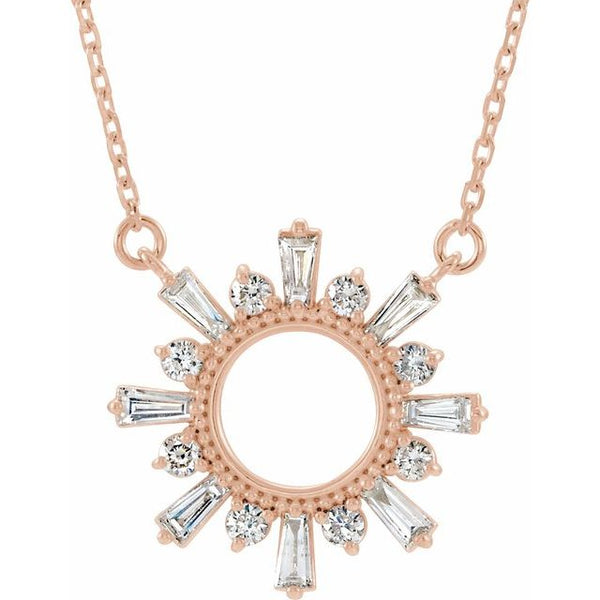 14K Rose Gold Diamond Sun Necklace-Necklaces-Maurice's Jewelers-ROSE GOLD-