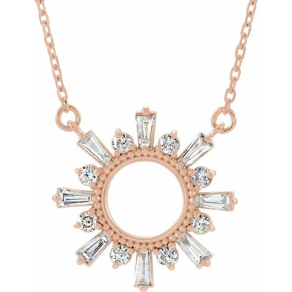 14K Rose Gold Diamond Sun Necklace