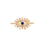 14K Yellow Gold Diamond + Sapphire Evil Eye Ring