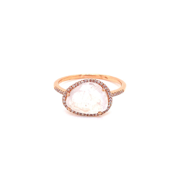14K Rose Gold Diamond + Rainbow Moonstone Ring-Rings-Maurice's Jewelers-