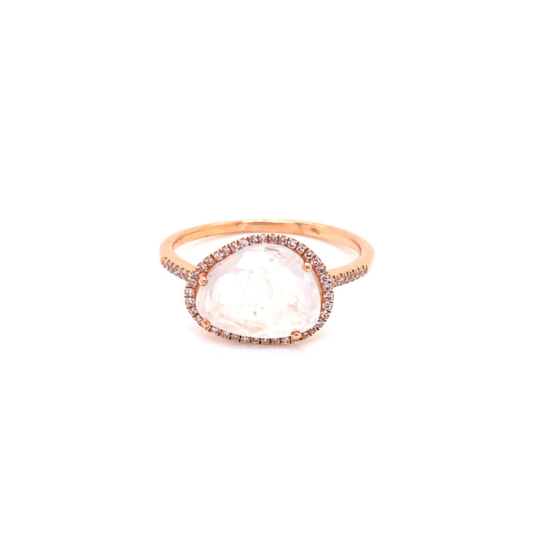 14K Rose Gold Diamond + Rainbow Moonstone Ring-Rings-Maurice's Jewelers-