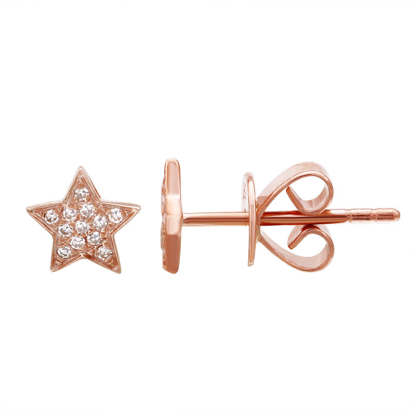 14K Yellow Gold Mini Diamond Star Earrings-EARRINGS-superbell-Rose Gold-
