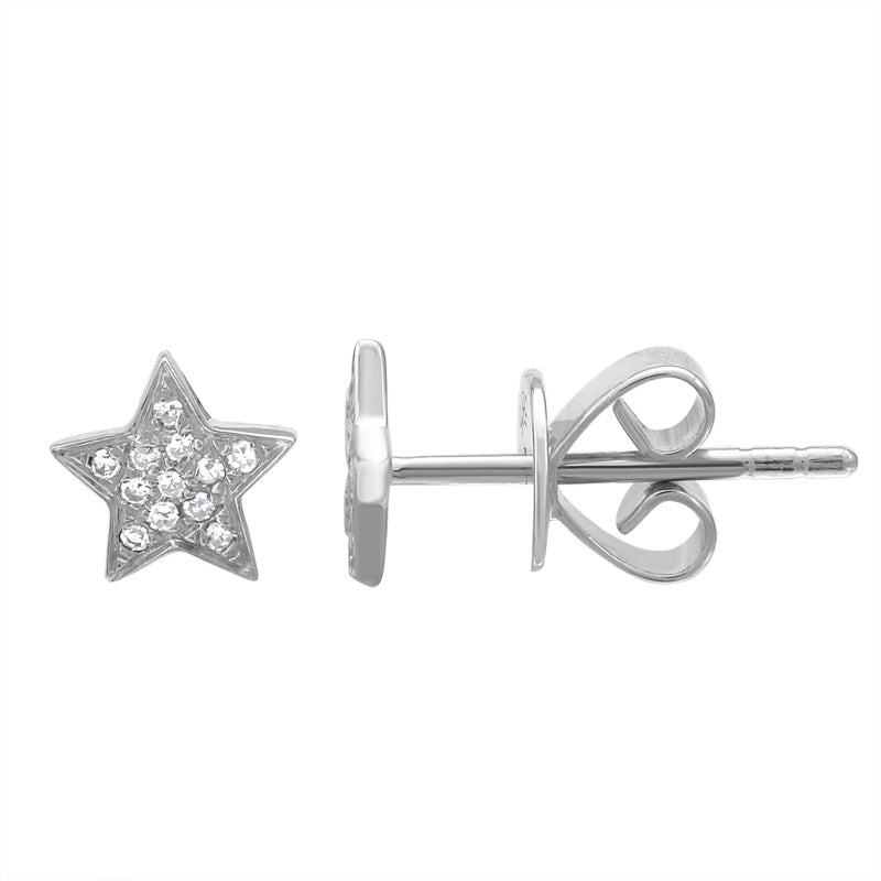 14K Yellow Gold Mini Diamond Star Earrings-EARRINGS-superbell-White Gold-