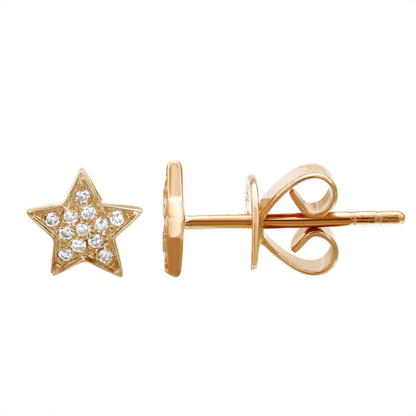 14K Yellow Gold Mini Diamond Star Earrings