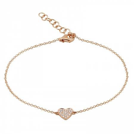 14K Rose Gold Dainty Diamond Heart Bracelet-Bracelets-Maurice's Jewelers-