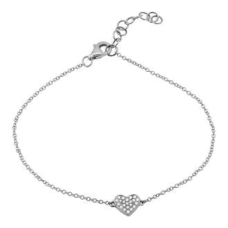 14K White Gold Dainty Diamond Heart Bracelet