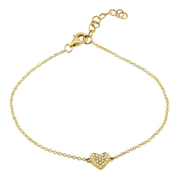 14K Yellow Gold Dainty Diamond Heart Bracelet-Bracelets-Maurice's Jewelers-