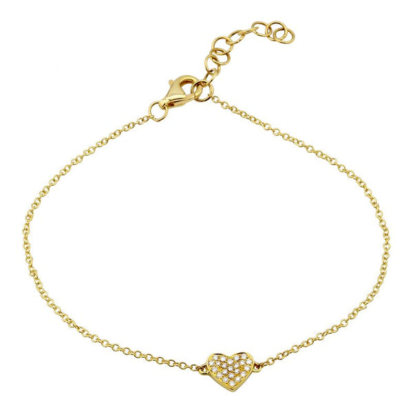 14K Yellow Gold Dainty Diamond Heart Bracelet