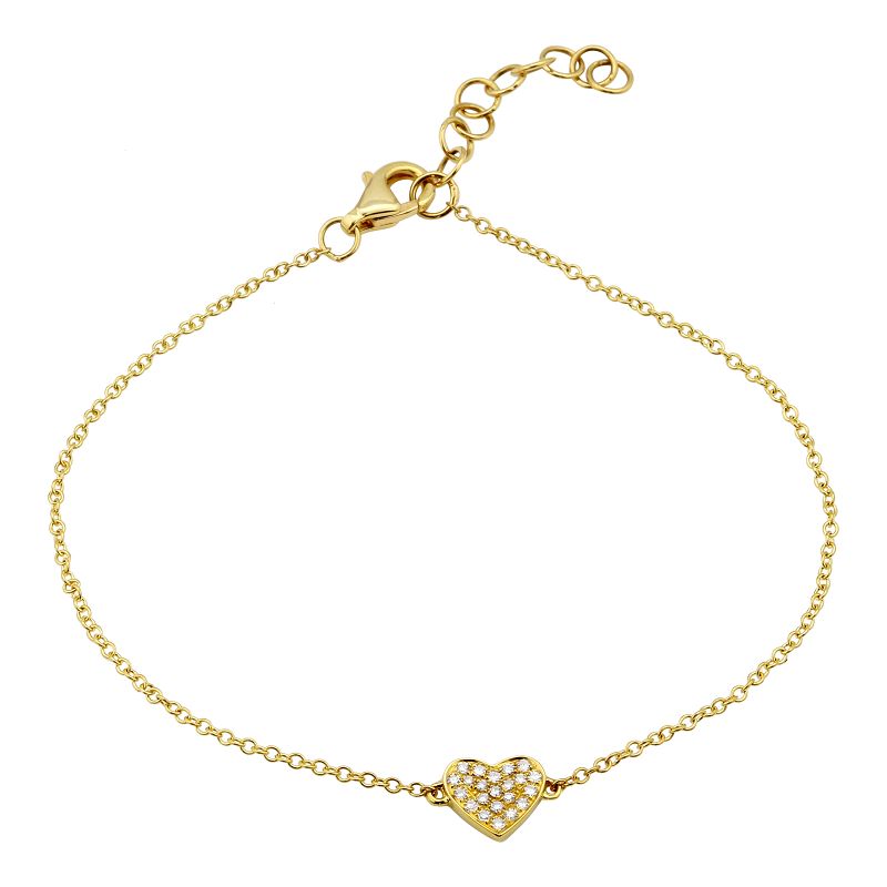 14K Yellow Gold Dainty Diamond Heart Bracelet-Bracelets-Maurice's Jewelers-