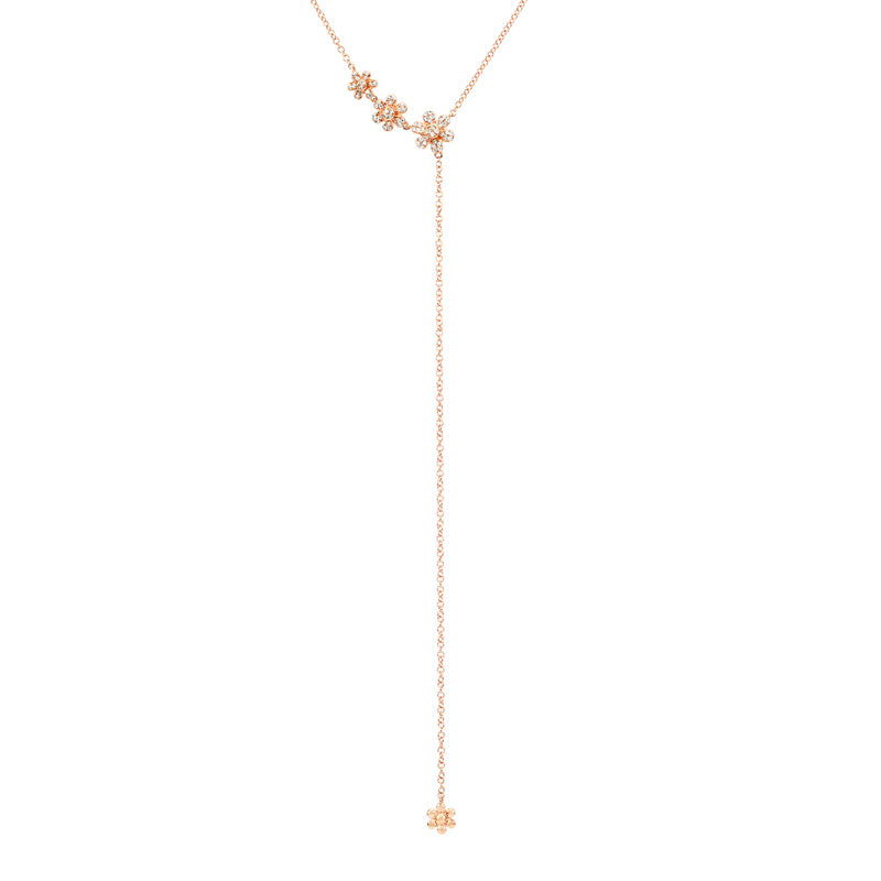 14K Rose Gold Flower Lariat Necklace