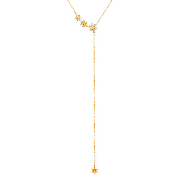 14K Yellow Gold Flower Lariat Necklace