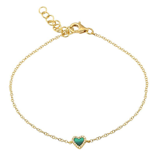 14k Yellow Gold Diamond and Malachite Heart Bracelet