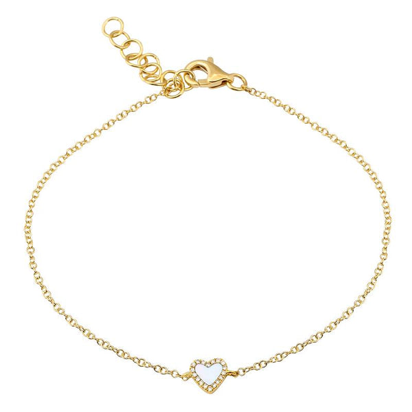 14k Yellow Gold Mother of Pearl Small Heart Bracelet