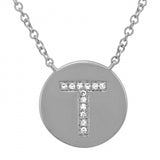 14K White Gold Diamond Initial Disc Necklace-Necklaces-Maurice's Jewelers-T-