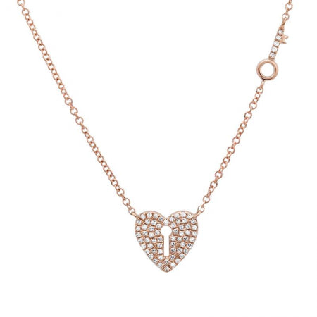 14K White Gold Diamond Heart Lock and Key Necklace-Necklaces-Maurice's Jewelers-Rose Gold-