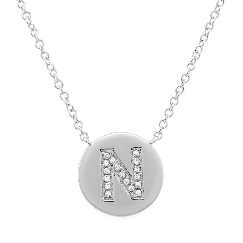14K White Gold Diamond Initial Disc Necklace-Necklaces-Maurice's Jewelers-N-