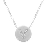 14K White Gold Diamond Initial Disc Necklace-Necklaces-Maurice's Jewelers-V-