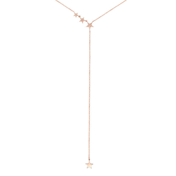 14K Rose Gold Star Lariat Necklace