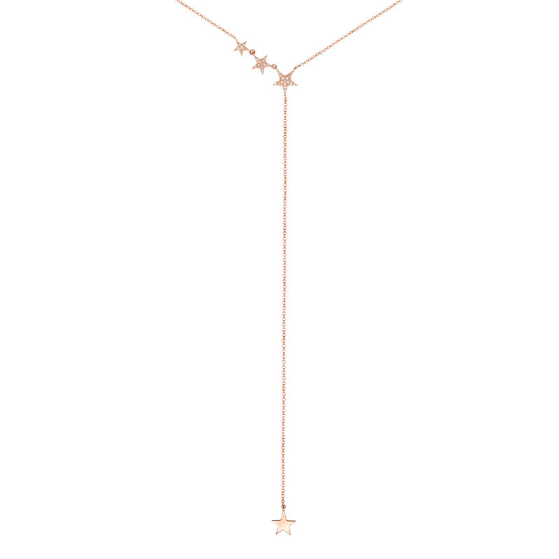 14K Rose Gold Star Lariat Necklace