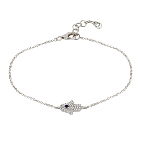 14K Rose Gold Diamond + Sapphire Hamsa Bracelet-Bracelets-Maurice's Jewelers-White Gold-