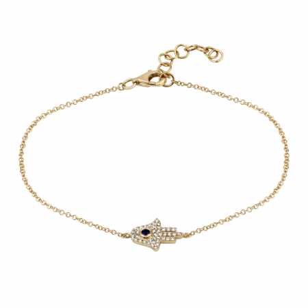 14K White Gold Diamond + Sapphire Hamsa Bracelet