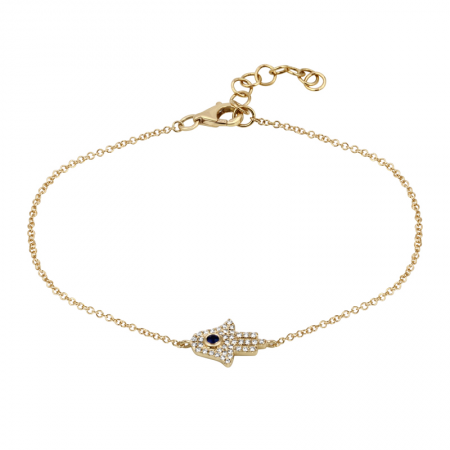 14K Rose Gold Diamond + Sapphire Hamsa Bracelet-Bracelets-Maurice's Jewelers-Yellow Gold-