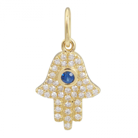 14K Yellow Gold Hamsa Diamond Necklace Charm-Charms & Pendants-superbell-