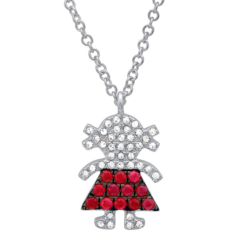 14k White Gold Diamond and Ruby Girl Necklace-Necklaces-Maurice's Jewelers-