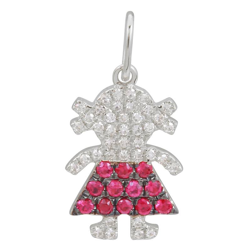 14K White Gold Diamond and Ruby Girl Pendant-Charms & Pendants-Maurice's Jewelers-