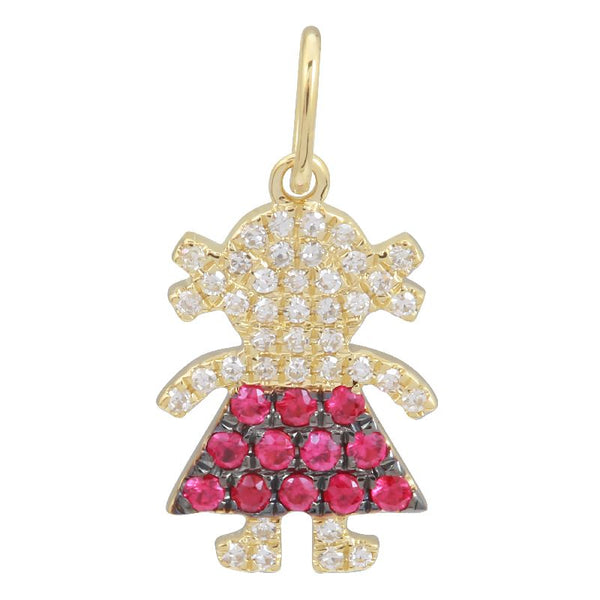 14k Yellow Gold Diamond & Ruby Girl Charm/Pendant-Charms & Pendants-Maurice's Jewelers-