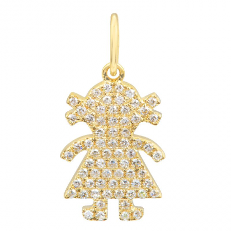 14K Gold Diamond Pave Girl Charm/ Pendant