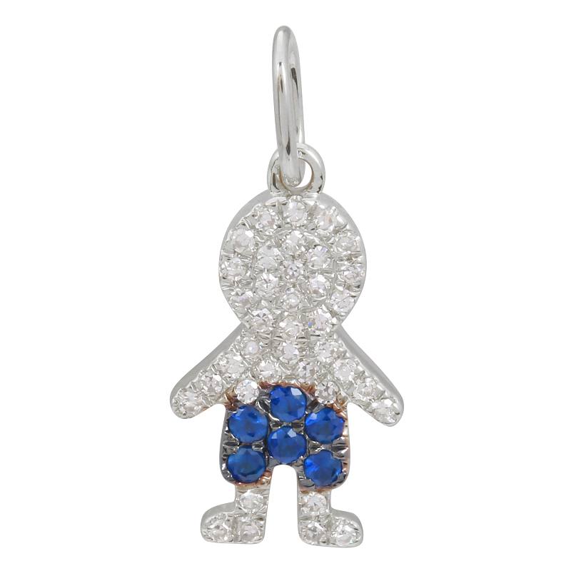 14k White Gold Diamond and Sapphire Boy Charm-Charms & Pendants-Maurice's Jewelers-