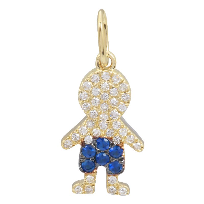 14k Yellow Gold Diamond & Sapphire Boy Necklace Charm