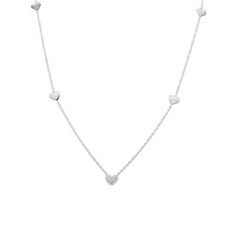 14K White Gold Diamond Pave Heart Station Necklace-Necklaces-Maurice's Jewelers-White Gold-
